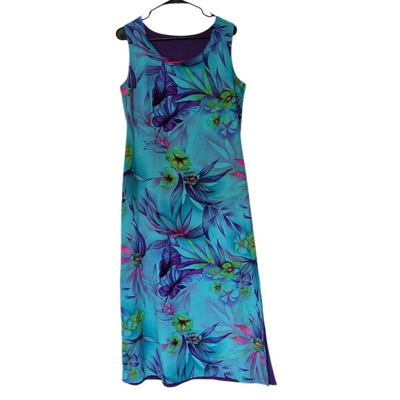 Vintage Tropical Floral Sleeveless Maxi Dress Purple Lining - Picture 1 of 10